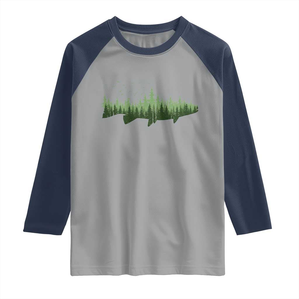 Trout Fly Fishing Outdoor Forest Nature Wildlife Fisherman Raglan Shirt TS11 Sport Gray Navy Print Your Wear