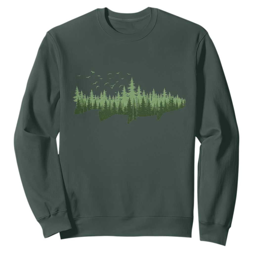 Trout Fly Fishing Outdoor Forest Nature Wildlife Fisherman Sweatshirt TS11 Dark Forest Green Print Your Wear