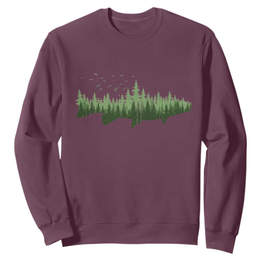 Trout Fly Fishing Outdoor Forest Nature Wildlife Fisherman Sweatshirt TS11 Maroon Print Your Wear