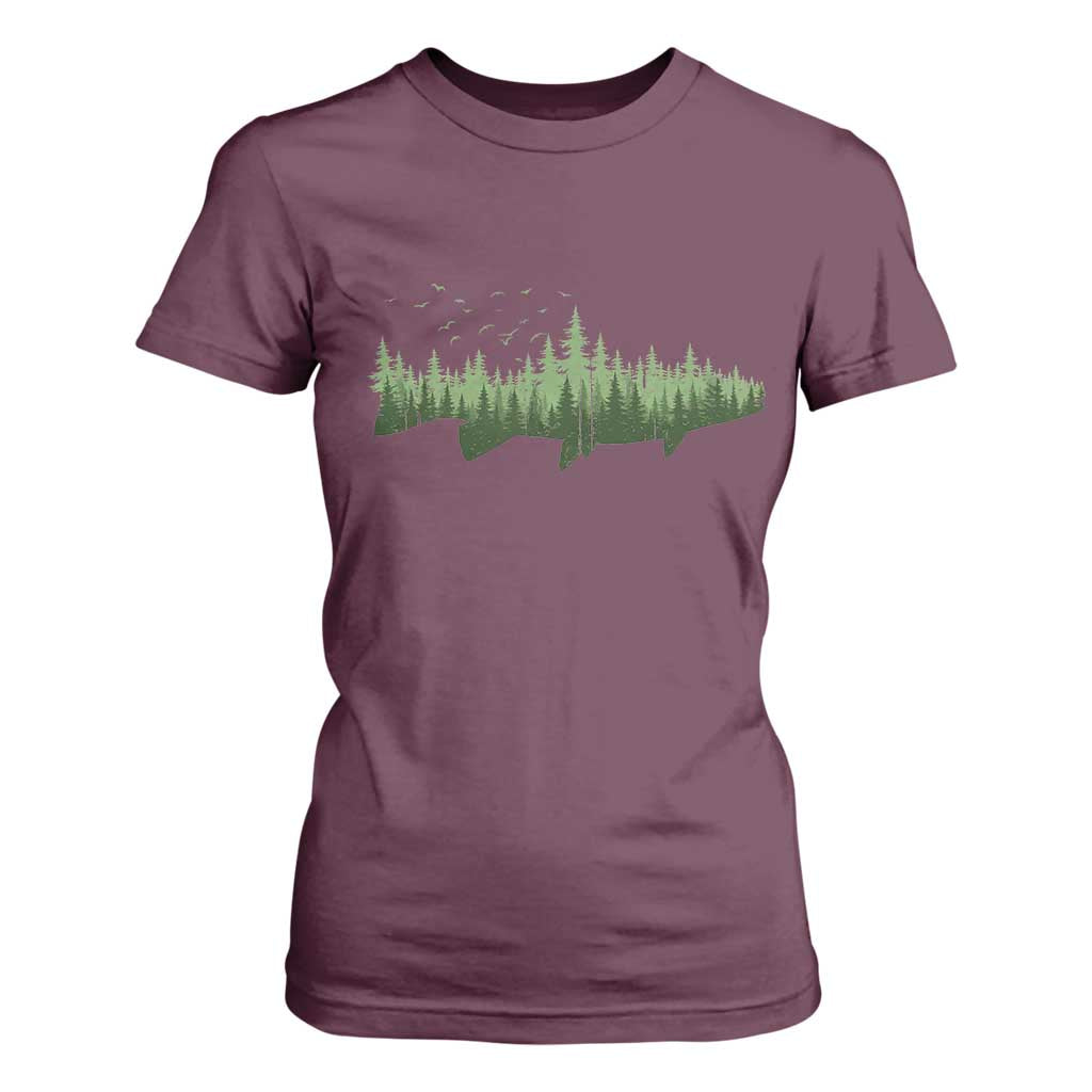 Trout Fly Fishing Outdoor Forest Nature Wildlife Fisherman T Shirt For Women TS11 Maroon Print Your Wear