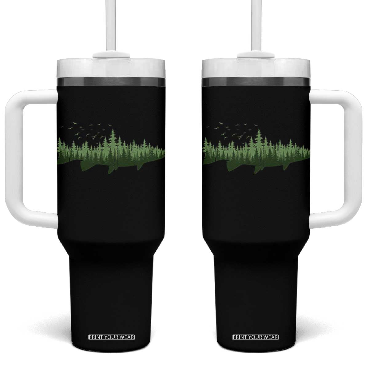 Trout Fly Fishing Outdoor Forest Nature Wildlife Fisherman Tumbler With Handle TS11 One Size: 40 oz Black Print Your Wear