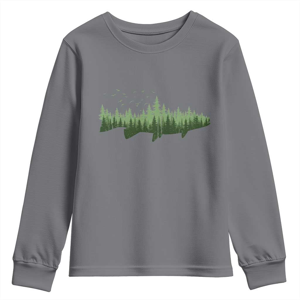 Trout Fly Fishing Outdoor Forest Nature Wildlife Fisherman Youth Sweatshirt TS11 Charcoal Print Your Wear