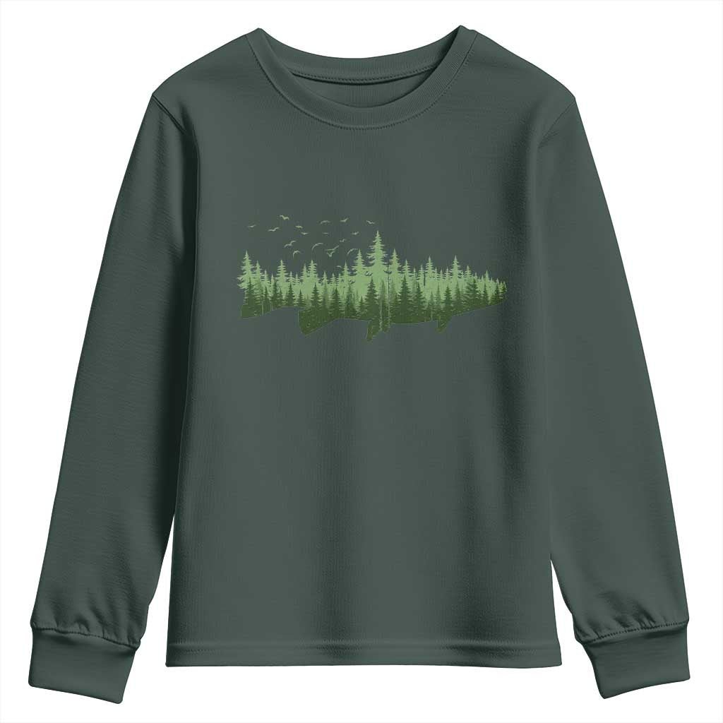 Trout Fly Fishing Outdoor Forest Nature Wildlife Fisherman Youth Sweatshirt TS11 Dark Forest Green Print Your Wear