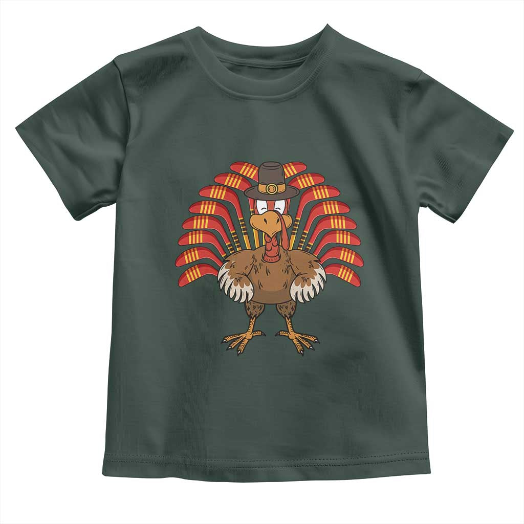 Thanksgiving Ice Hockey Baby Shirt Turkey Pilgrim Hat Fall Season TS11 Dark Forest Green Print Your Wear