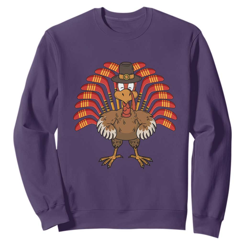 Thanksgiving Ice Hockey Sweatshirt Turkey Pilgrim Hat Fall Season TS11 Purple Print Your Wear