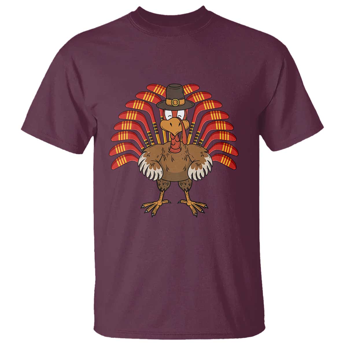 Thanksgiving Ice Hockey T Shirt Turkey Pilgrim Hat Fall Season TS11 Maroon Print Your Wear
