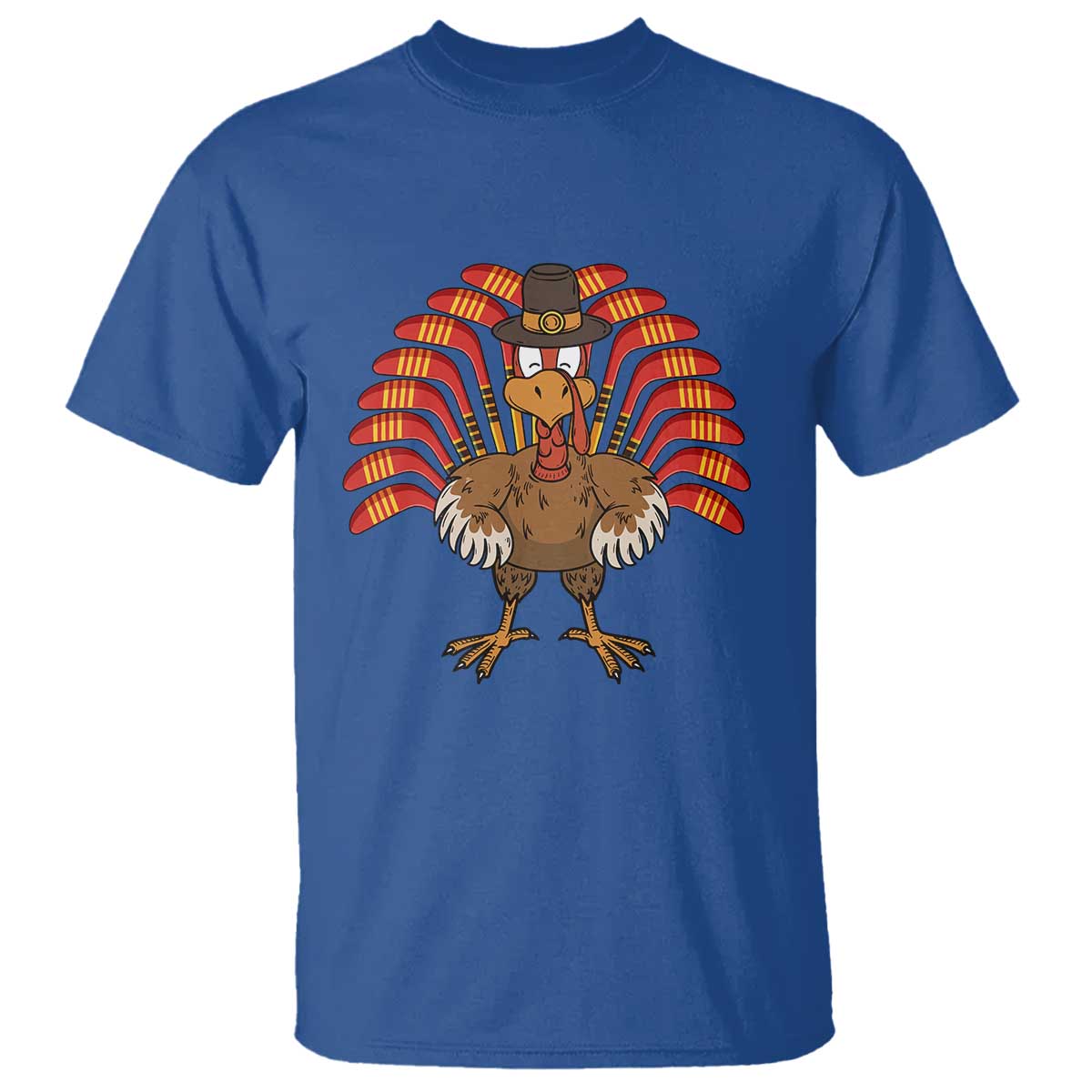 Thanksgiving Ice Hockey T Shirt Turkey Pilgrim Hat Fall Season TS11 Royal Blue Print Your Wear