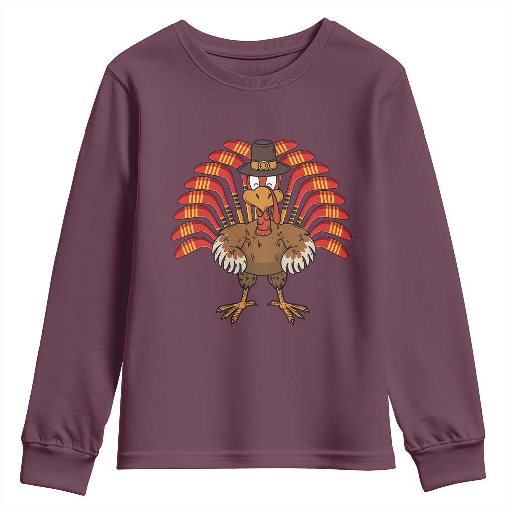 Thanksgiving Ice Hockey Youth Sweatshirt Turkey Pilgrim Hat Fall Season TS11 Maroon Print Your Wear