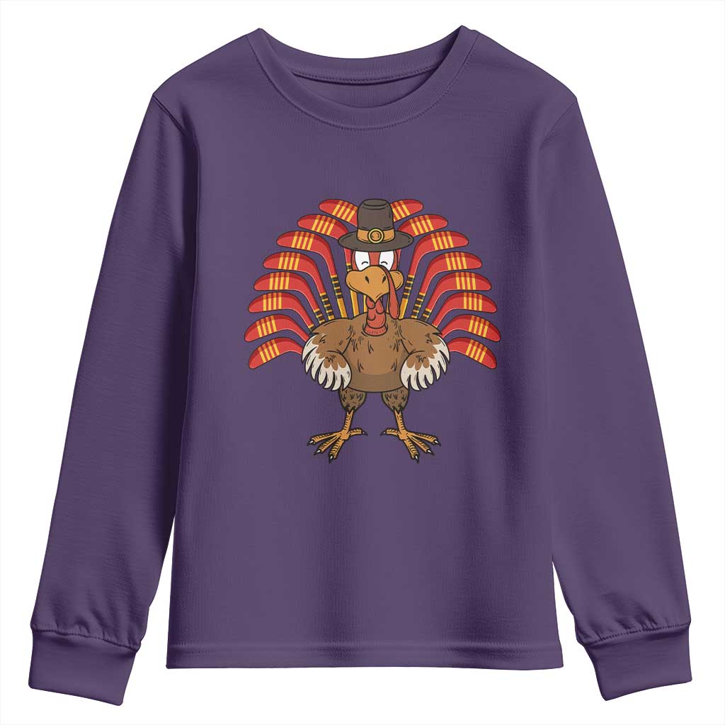 Thanksgiving Ice Hockey Youth Sweatshirt Turkey Pilgrim Hat Fall Season TS11 Purple Print Your Wear
