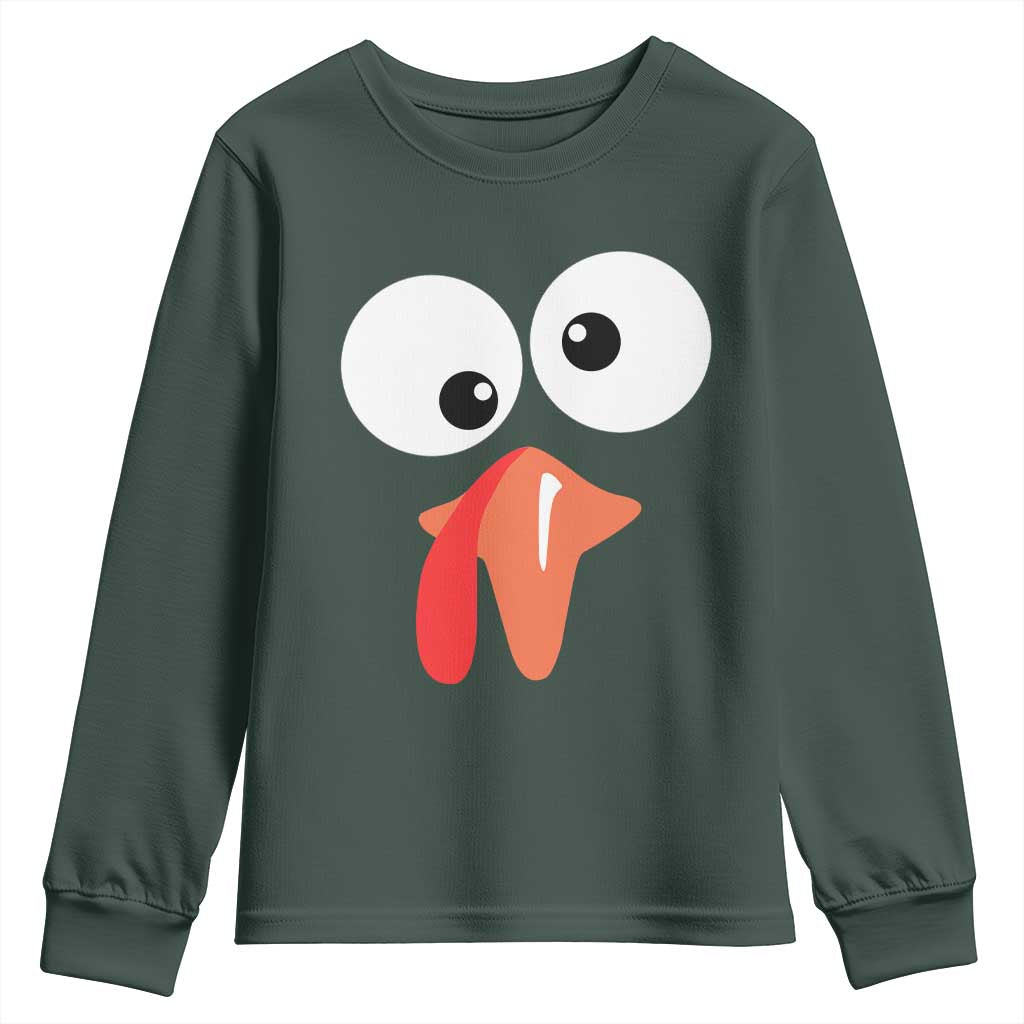 Funny Thanksgiving Youth Sweatshirt Silly Turkey Autumn Season TS11 Dark Forest Green Print Your Wear