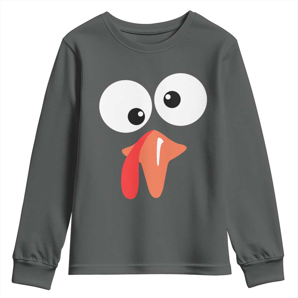 Funny Thanksgiving Youth Sweatshirt Silly Turkey Autumn Season TS11 Dark Heather Print Your Wear