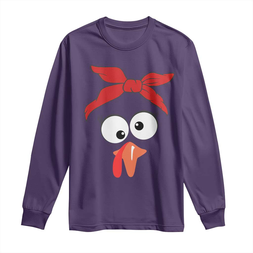 Funny Thanksgiving Long Sleeve Shirt Silly Turkey Autumn Season Hens Ribbon TS11 Purple Print Your Wear