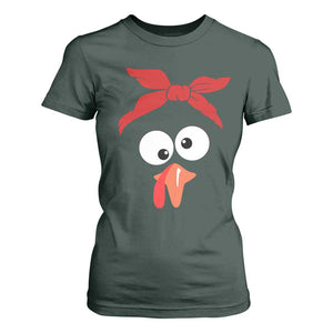 Funny Thanksgiving T Shirt For Women Silly Turkey Autumn Season Hens Ribbon TS11 Dark Forest Green Print Your Wear
