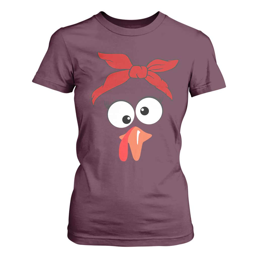 Funny Thanksgiving T Shirt For Women Silly Turkey Autumn Season Hens Ribbon TS11 Maroon Print Your Wear