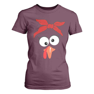 Funny Thanksgiving T Shirt For Women Silly Turkey Autumn Season Hens Ribbon TS11 Maroon Print Your Wear