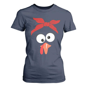 Funny Thanksgiving T Shirt For Women Silly Turkey Autumn Season Hens Ribbon TS11 Navy Print Your Wear