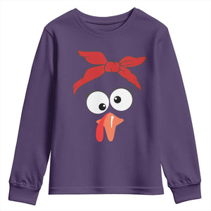 Funny Thanksgiving Youth Sweatshirt Silly Turkey Autumn Season Hens Ribbon TS11 Purple Print Your Wear