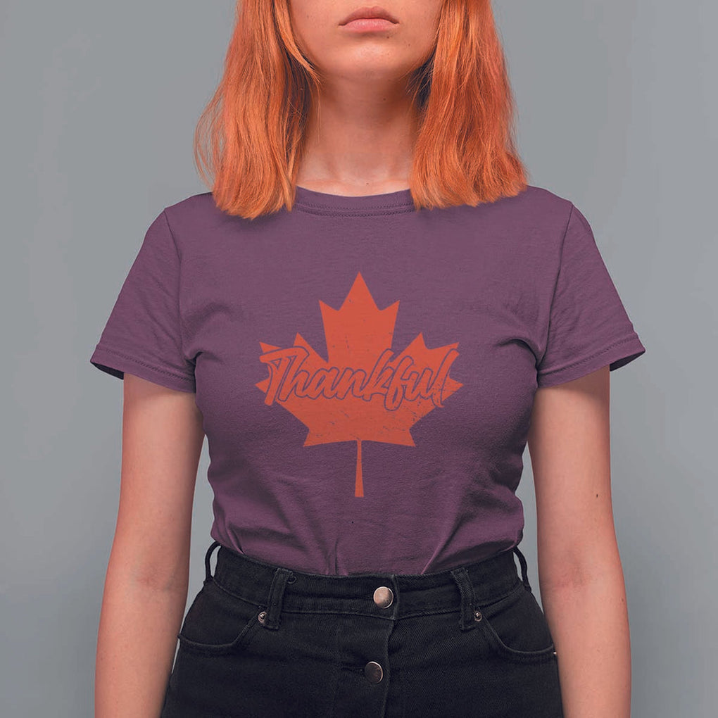 Thanksgiving Day T Shirt For Women Thankful Vintage Maple Leaf Canada TS11 Maroon Print Your Wear