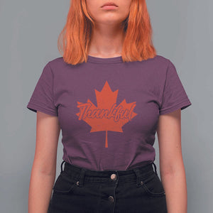 Thanksgiving Day T Shirt For Women Thankful Vintage Maple Leaf Canada TS11 Maroon Print Your Wear