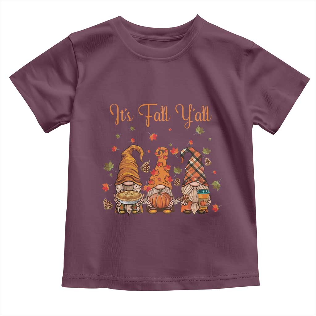 Autumn Season Baby Shirt It's Fall Y'all Gnomies Thanksgiving Maple Leaf TS11 Maroon Print Your Wear