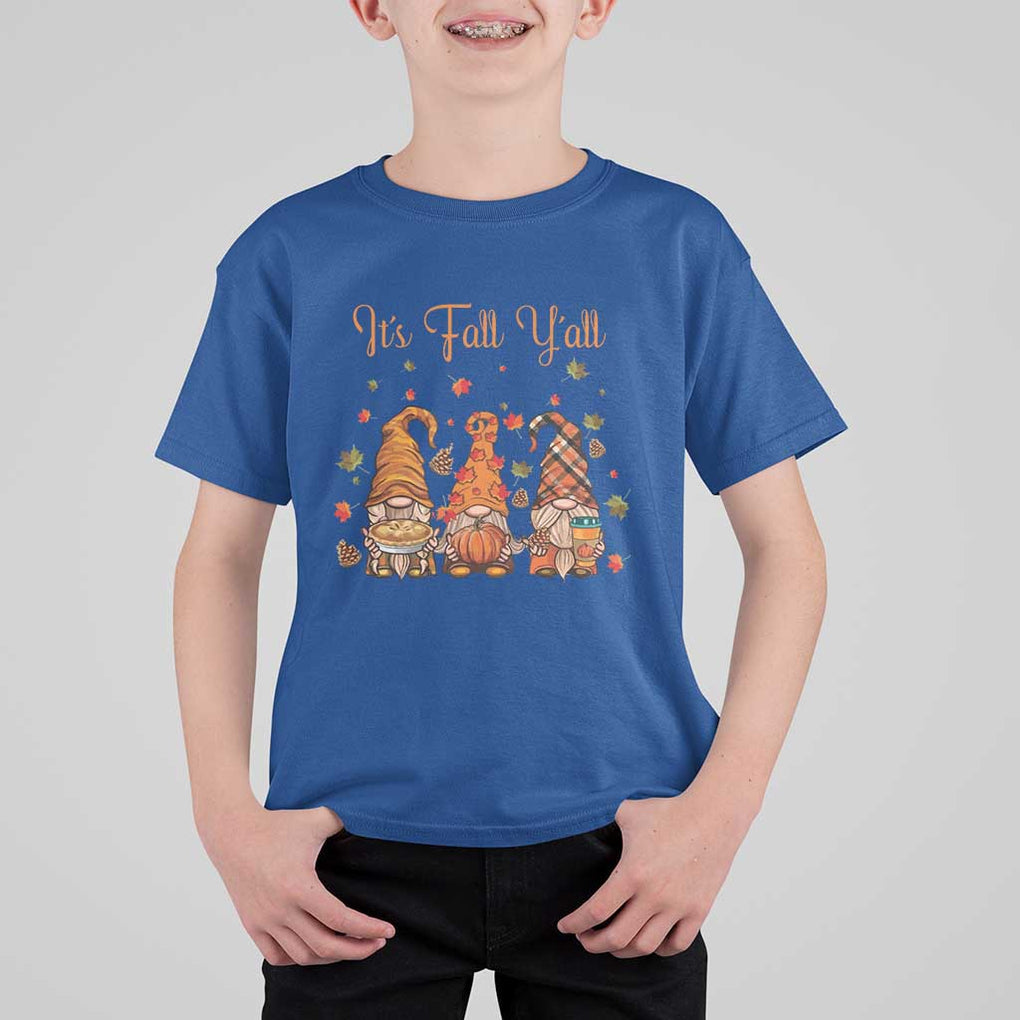 Autumn Season T Shirt For Kid It's Fall Y'all Gnomies Thanksgiving Maple Leaf TS11 Royal Blue Print Your Wear