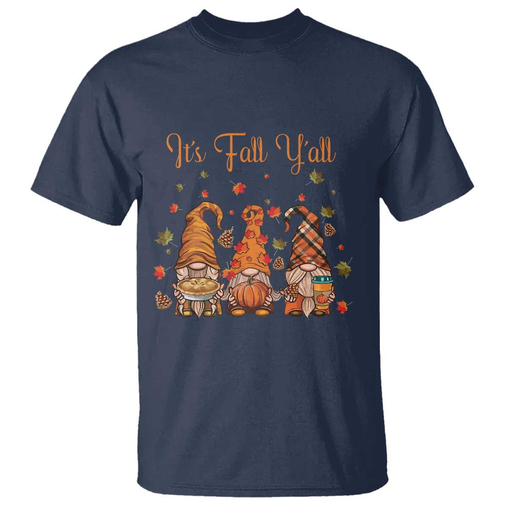 Autumn Season T Shirt It's Fall Y'all Gnomies Thanksgiving Maple Leaf TS11 Navy Print Your Wear