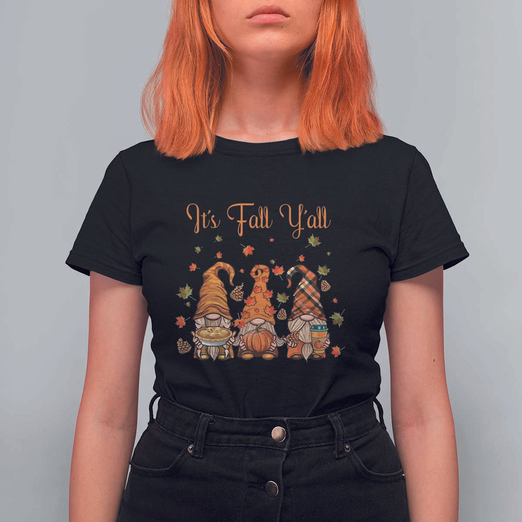 Autumn Season T Shirt For Women It's Fall Y'all Gnomies Thanksgiving Maple Leaf TS11 Black Print Your Wear