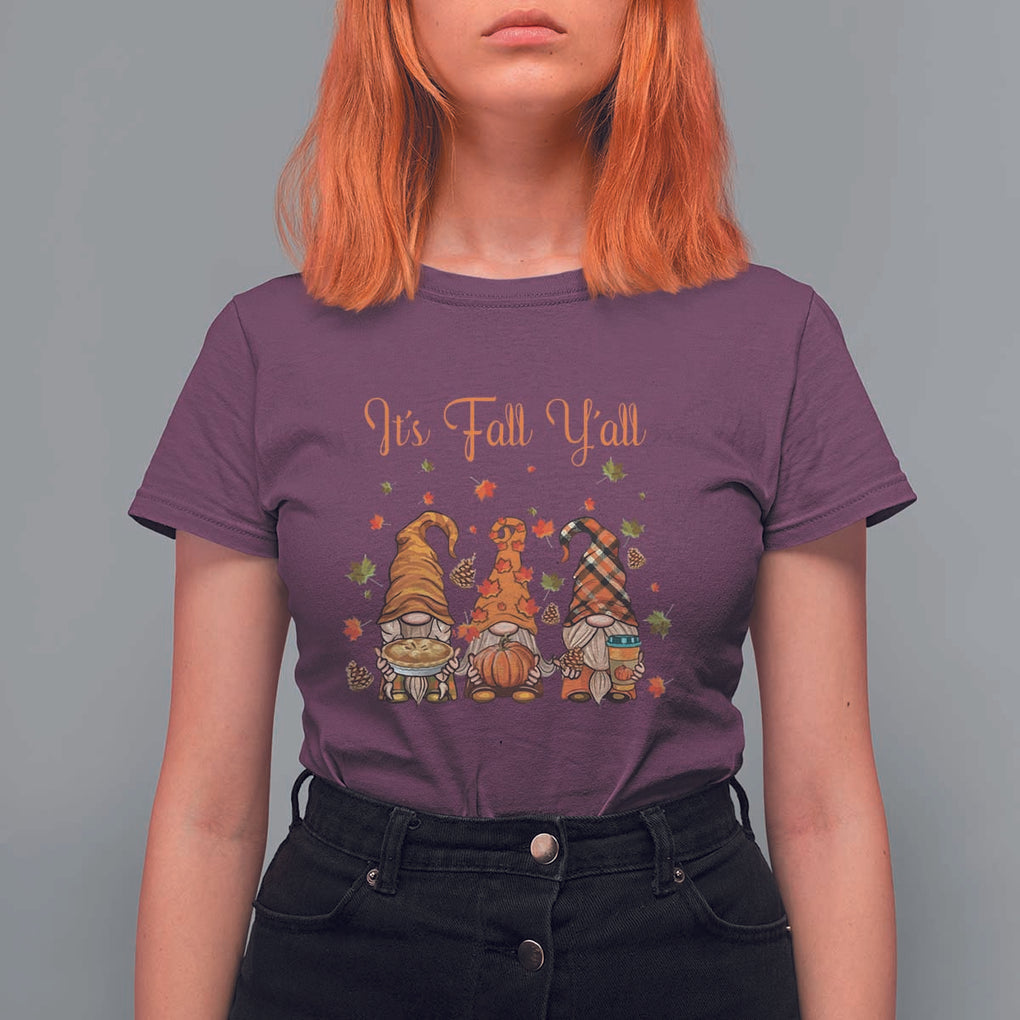 Autumn Season T Shirt For Women It's Fall Y'all Gnomies Thanksgiving Maple Leaf TS11 Maroon Print Your Wear