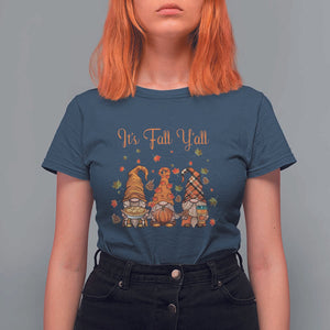 Autumn Season T Shirt For Women It's Fall Y'all Gnomies Thanksgiving Maple Leaf TS11 Navy Print Your Wear