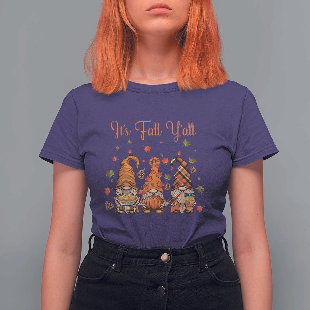 Autumn Season T Shirt For Women It's Fall Y'all Gnomies Thanksgiving Maple Leaf TS11 Purple Print Your Wear