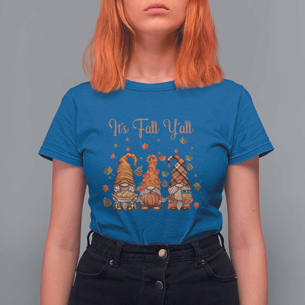 Autumn Season T Shirt For Women It's Fall Y'all Gnomies Thanksgiving Maple Leaf TS11 Royal Blue Print Your Wear