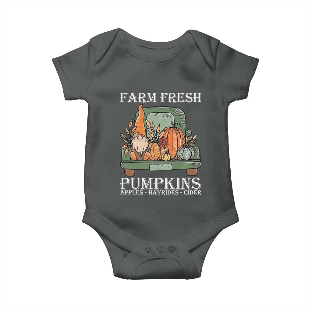 Thanksgiving Baby Onesie Farm Fresh Pumpkins Apples Hayrides Cider Autumn Season TS11 Dark Heather Print Your Wear