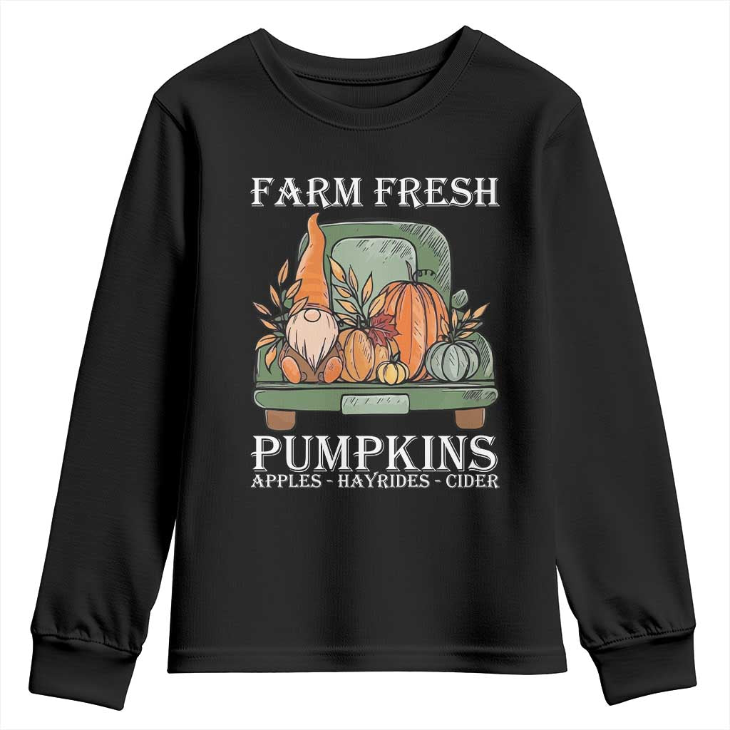 Thanksgiving Youth Sweatshirt Farm Fresh Pumpkins Apples Hayrides Cider Autumn Season TS11 Black Print Your Wear