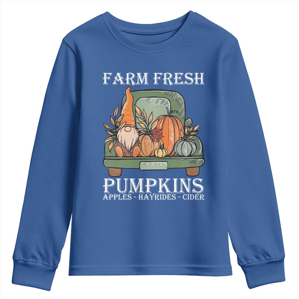 Thanksgiving Youth Sweatshirt Farm Fresh Pumpkins Apples Hayrides Cider Autumn Season TS11 Royal Blue Print Your Wear