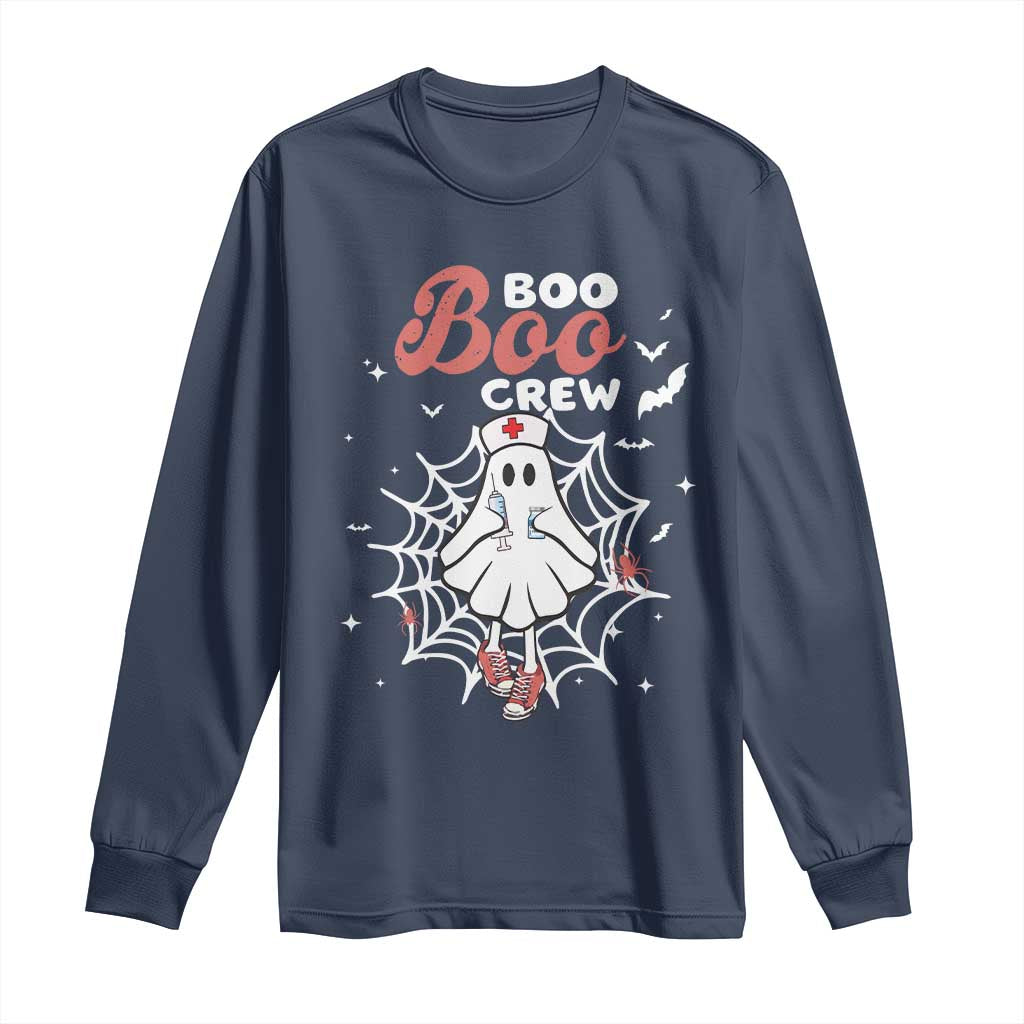 Halloween Nurse Long Sleeve Shirt Boo Boo Crew Cute Ghost Nursing TS11 Navy Print Your Wear