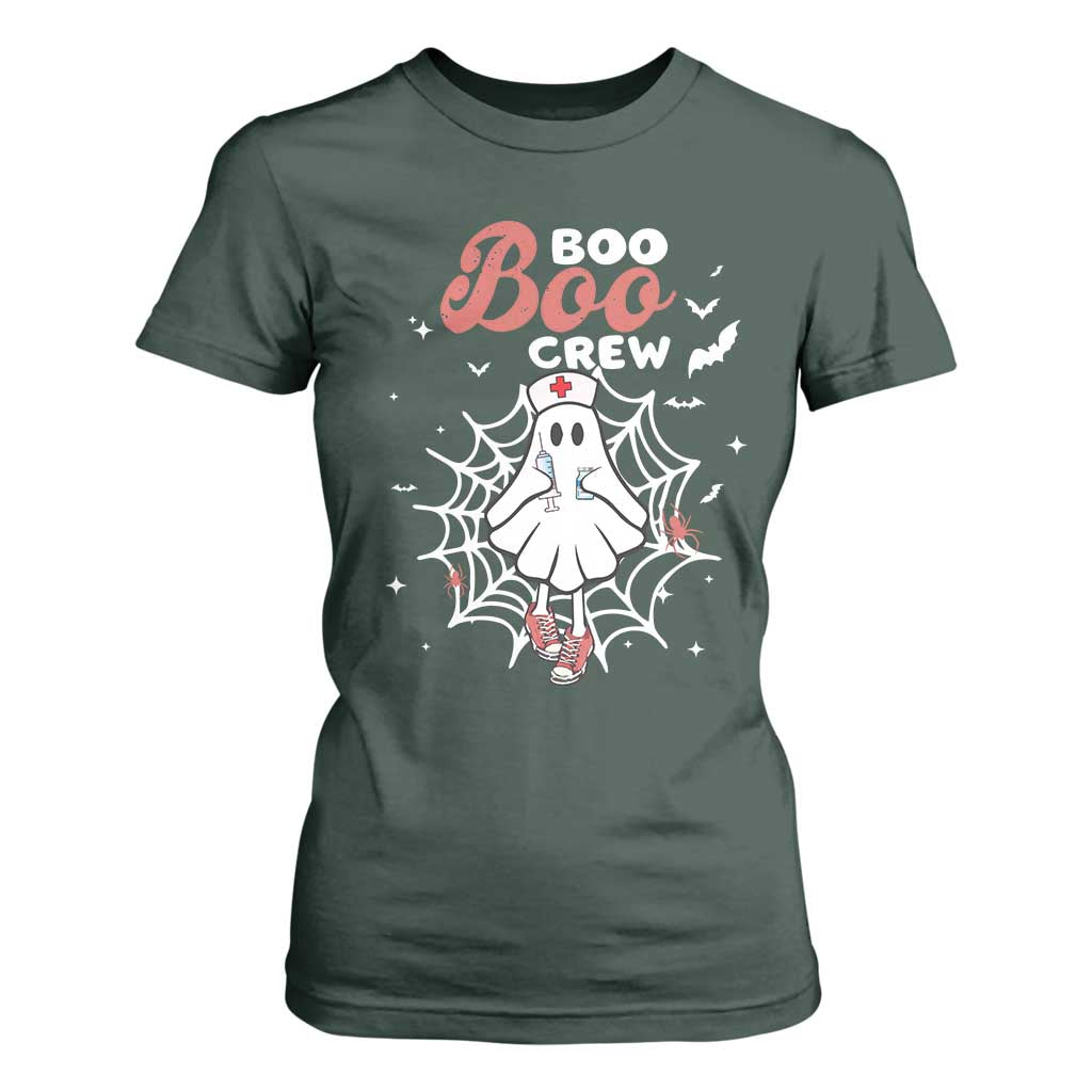 Halloween Nurse T Shirt For Women Boo Boo Crew Cute Ghost Nursing TS11 Dark Forest Green Print Your Wear
