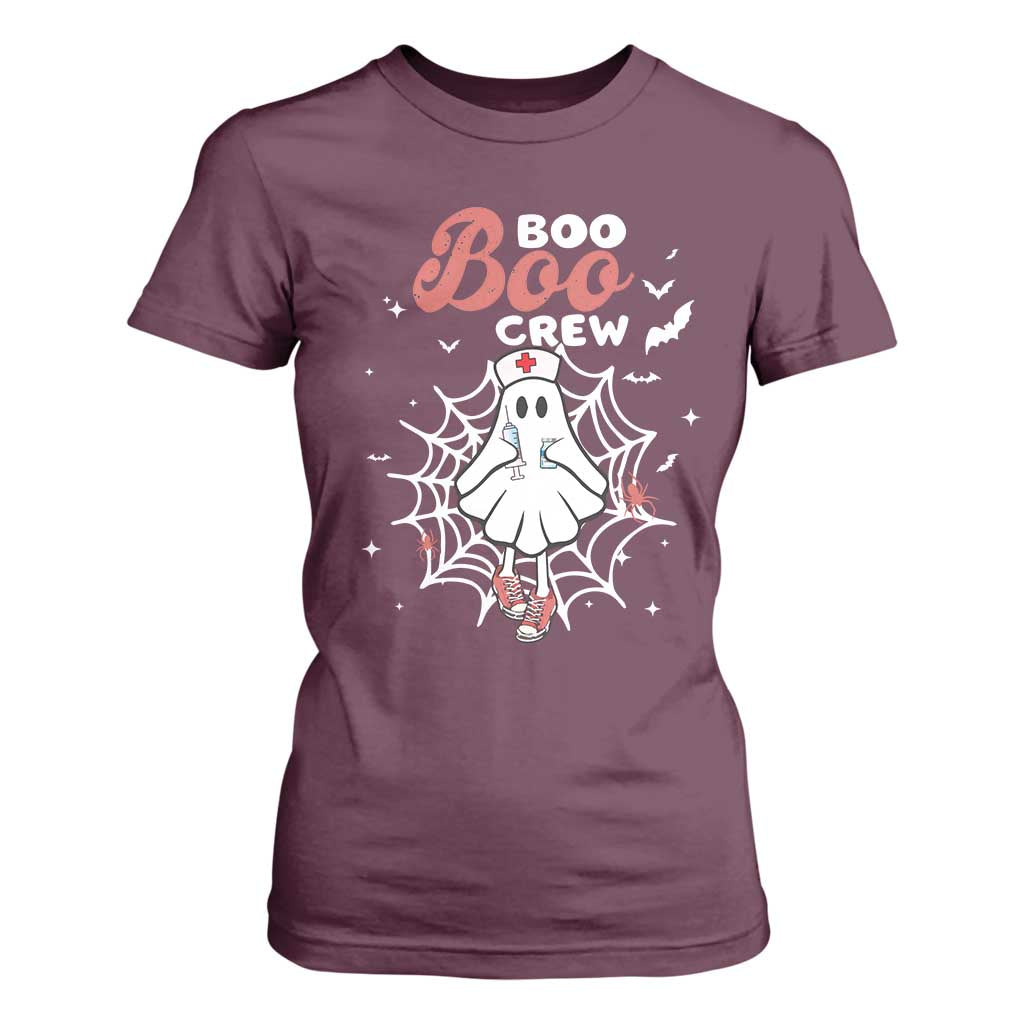 Halloween Nurse T Shirt For Women Boo Boo Crew Cute Ghost Nursing TS11 Maroon Print Your Wear
