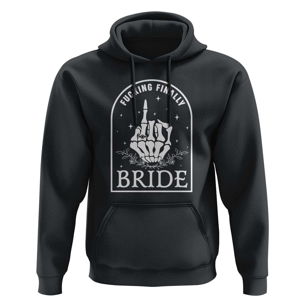 Funny Wedding Halloween Hoodie Fucking Finally Bride Skeleton Rings Bachelorette Party TS11 Black Print Your Wear