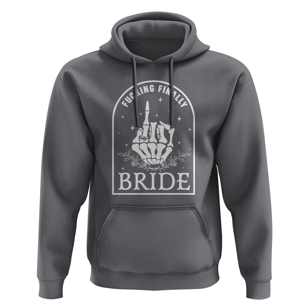 Funny Wedding Halloween Hoodie Fucking Finally Bride Skeleton Rings Bachelorette Party TS11 Charcoal Print Your Wear