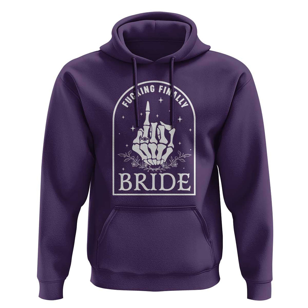 Funny Wedding Halloween Hoodie Fucking Finally Bride Skeleton Rings Bachelorette Party TS11 Purple Print Your Wear
