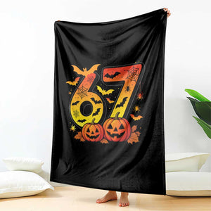 Funny 67 Halloween Throw Blanket Spooky Six Seven Meme Gen Alpha Slang TS11 Print Your Wear