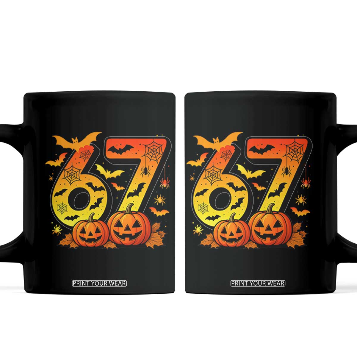 Funny 67 Halloween Coffee Mug Spooky Six Seven Meme Gen Alpha Slang TS11 Black Print Your Wear