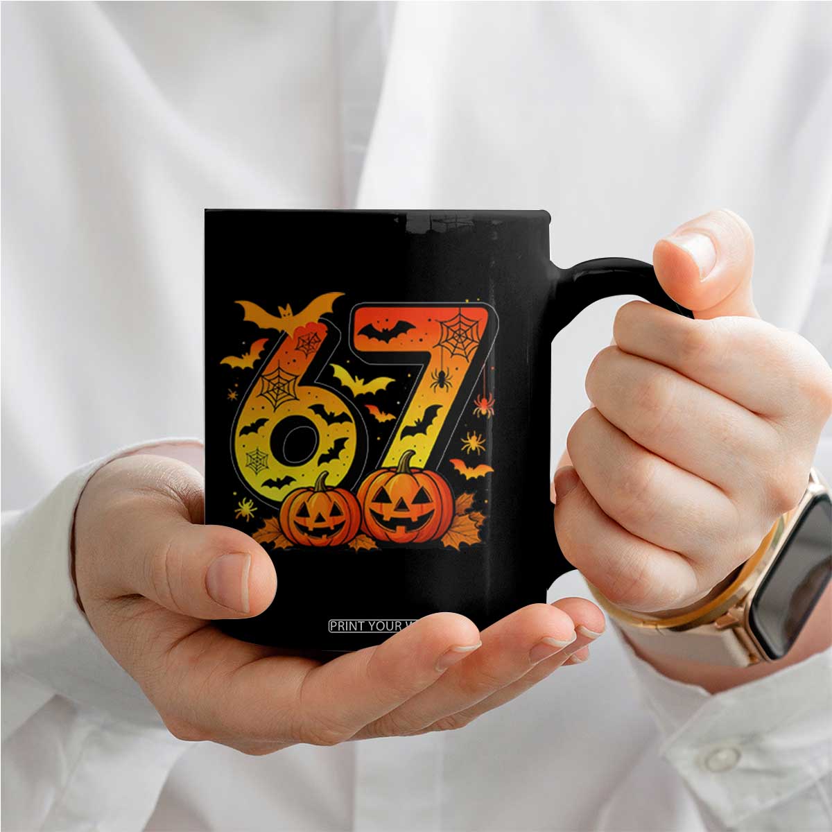 Funny 67 Halloween Coffee Mug Spooky Six Seven Meme Gen Alpha Slang TS11 Print Your Wear