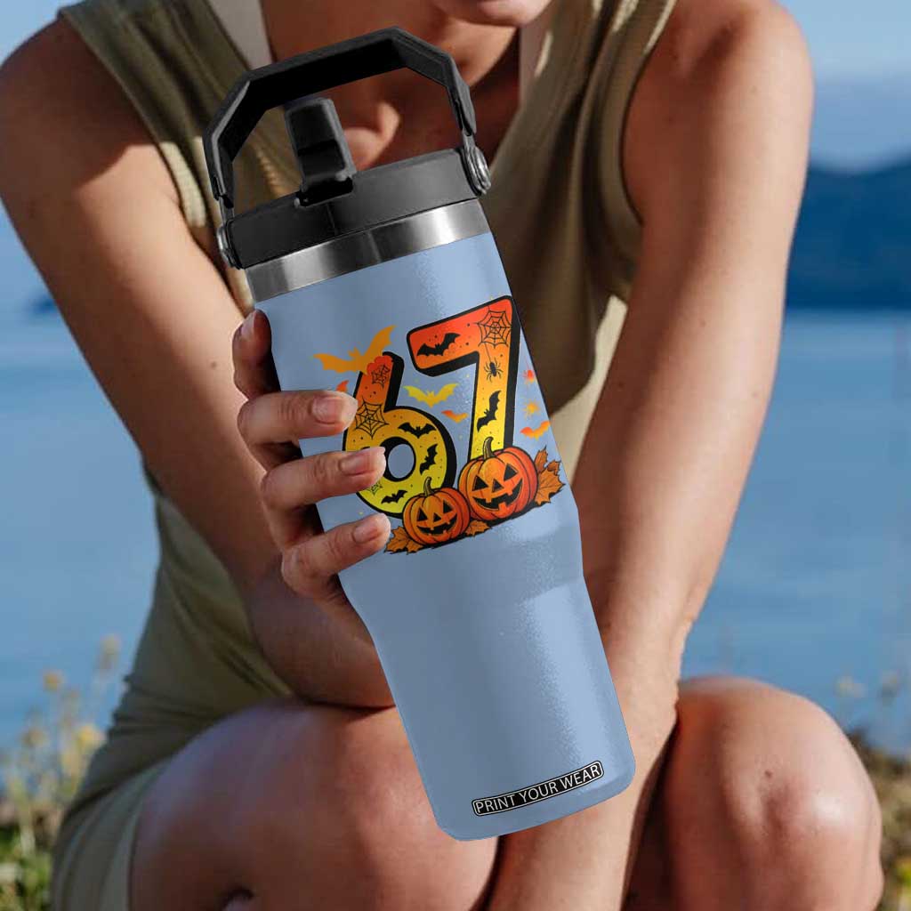 Funny 67 Halloween Flip Straw Tumbler Spooky Six Seven Meme Gen Alpha Slang TS11 One Size: 30 oz Light Blue Print Your Wear