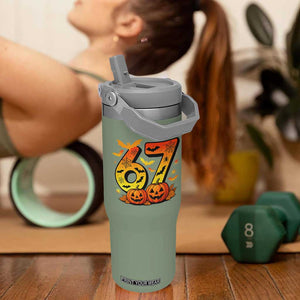 Funny 67 Halloween Flip Straw Tumbler Spooky Six Seven Meme Gen Alpha Slang TS11 One Size: 30 oz Moss Green Print Your Wear