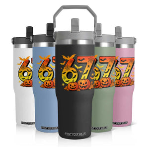 Funny 67 Halloween Flip Straw Tumbler Spooky Six Seven Meme Gen Alpha Slang TS11 Print Your Wear