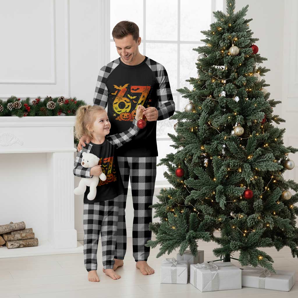 Funny 67 Halloween Plaid Pajama Set Spooky Six Seven Meme Gen Alpha Slang TS11 White Plaid Print Your Wear