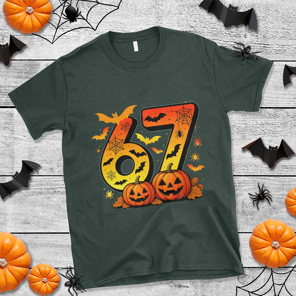 Funny 67 Halloween T Shirt Spooky Six Seven Meme Gen Alpha Slang TS11 Dark Forest Green Print Your Wear