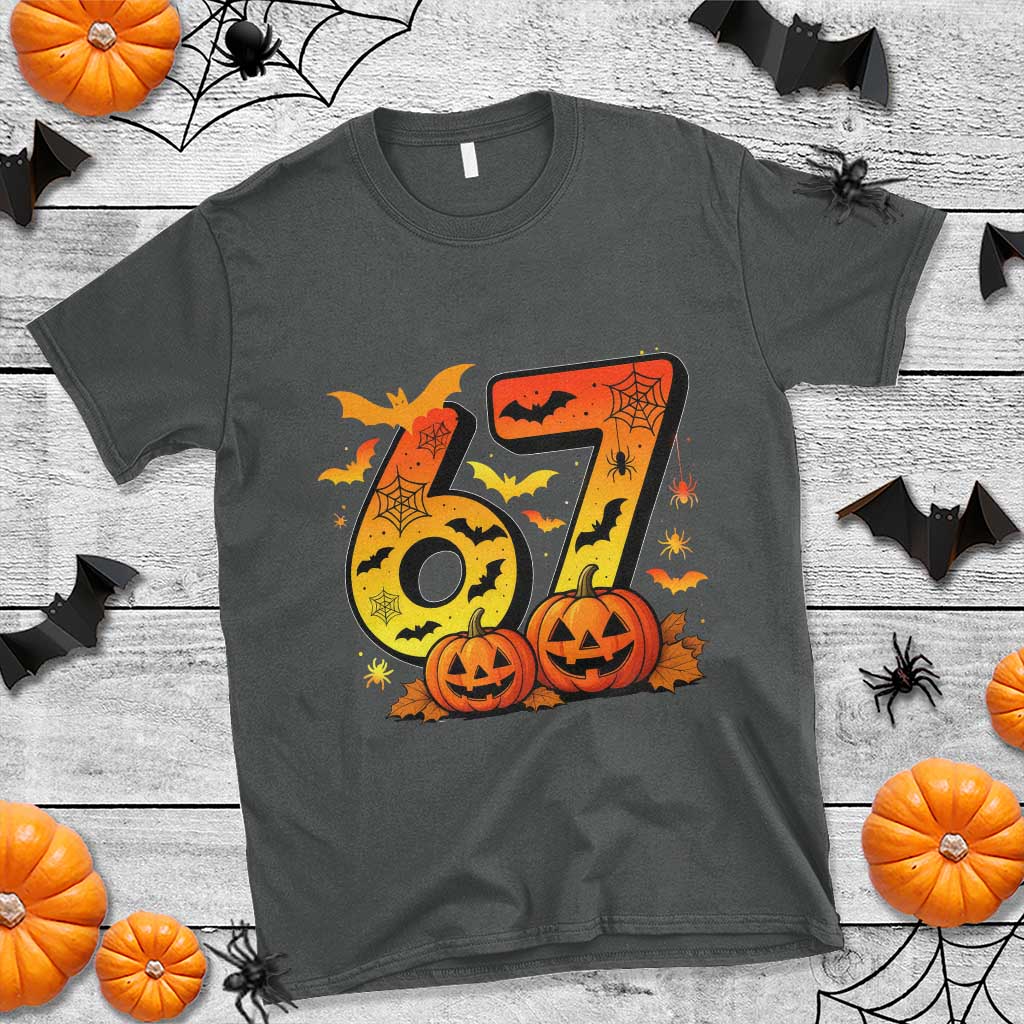 Funny 67 Halloween T Shirt Spooky Six Seven Meme Gen Alpha Slang TS11 Dark Heather Print Your Wear