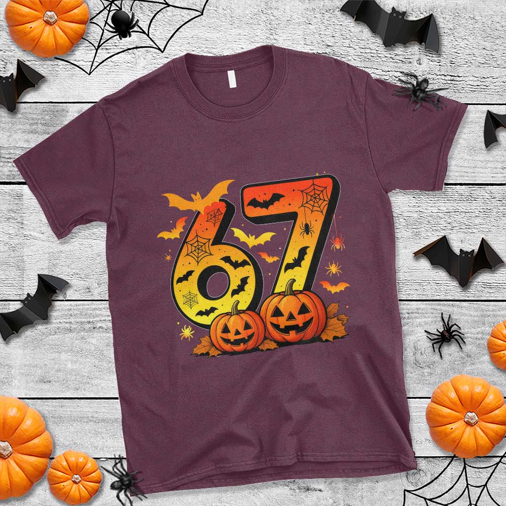 Funny 67 Halloween T Shirt Spooky Six Seven Meme Gen Alpha Slang TS11 Maroon Print Your Wear